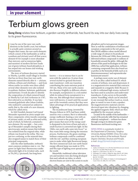 tigen en terbium|Terbium glows green .